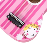 SOKA Wooden Pink Striped Toy Guitar with 6 Strings – Pretend Play Music Instrument for Toddlers, Ages 3+