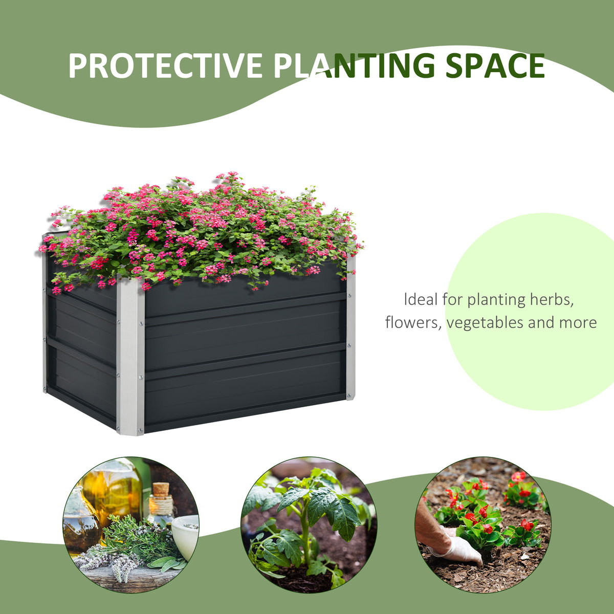 Outsunny Raised Garden Bed with Rustproof Metal Frame & Gloves – Elevated Planter Box, Grey
