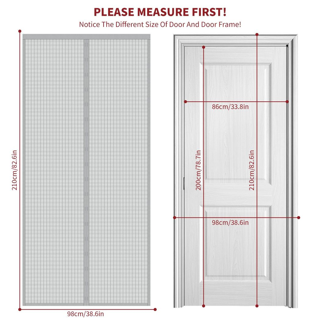 VINSANI Magnetic Insect Door Screen Curtain – Fly and Mosquito Barrier for Doorways, Grey