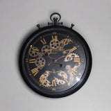 60cm Black & Gold Roman Numeral Wall Clock with Moving Gears – Large Statement Clock with Iron Frame