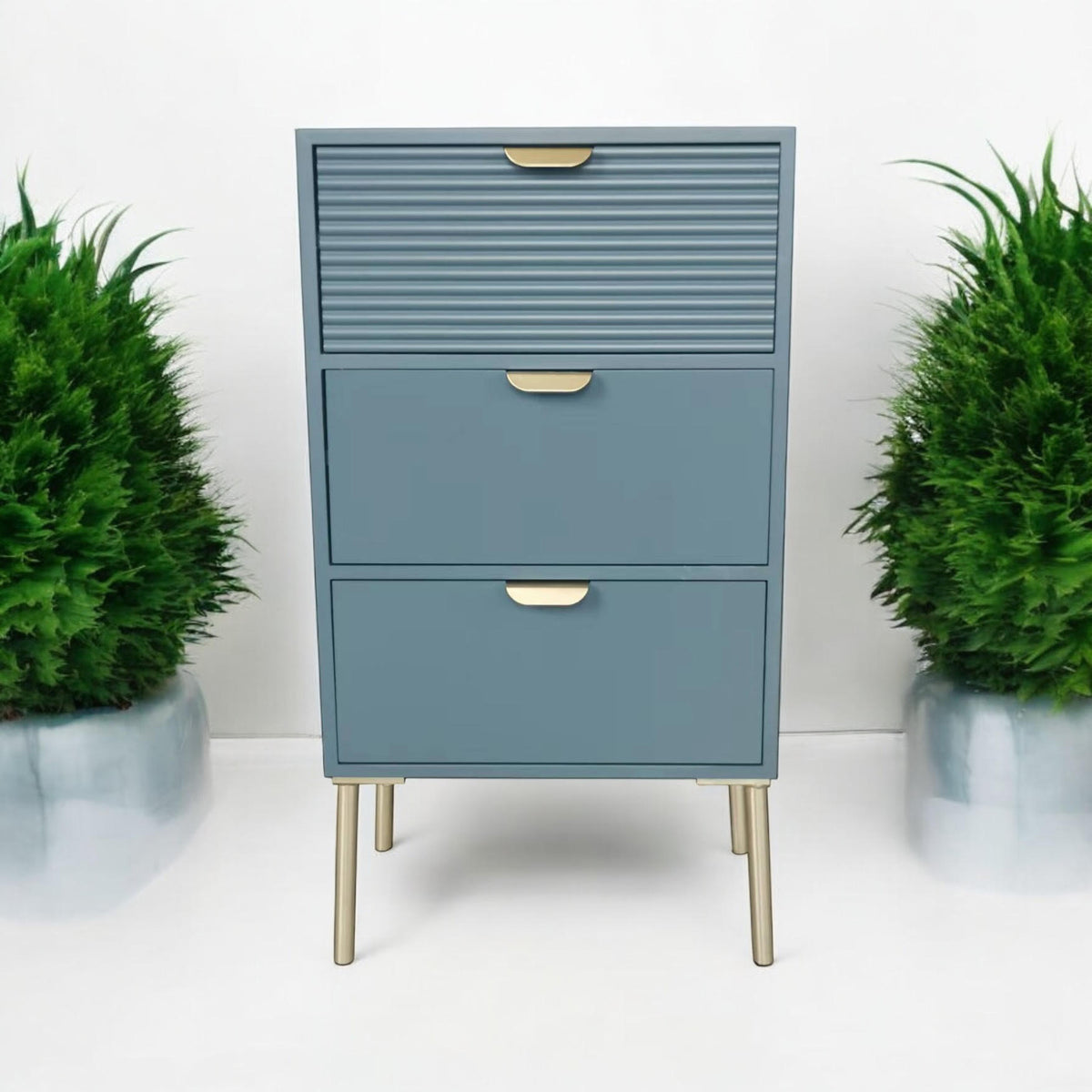 AcaciaHome Wooden 3 Drawer Chest with Solid Pine Top & Metal Handles – Compact Bedroom Storage, Blue