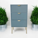 AcaciaHome Wooden 3 Drawer Chest with Solid Pine Top & Metal Handles – Compact Bedroom Storage, Blue