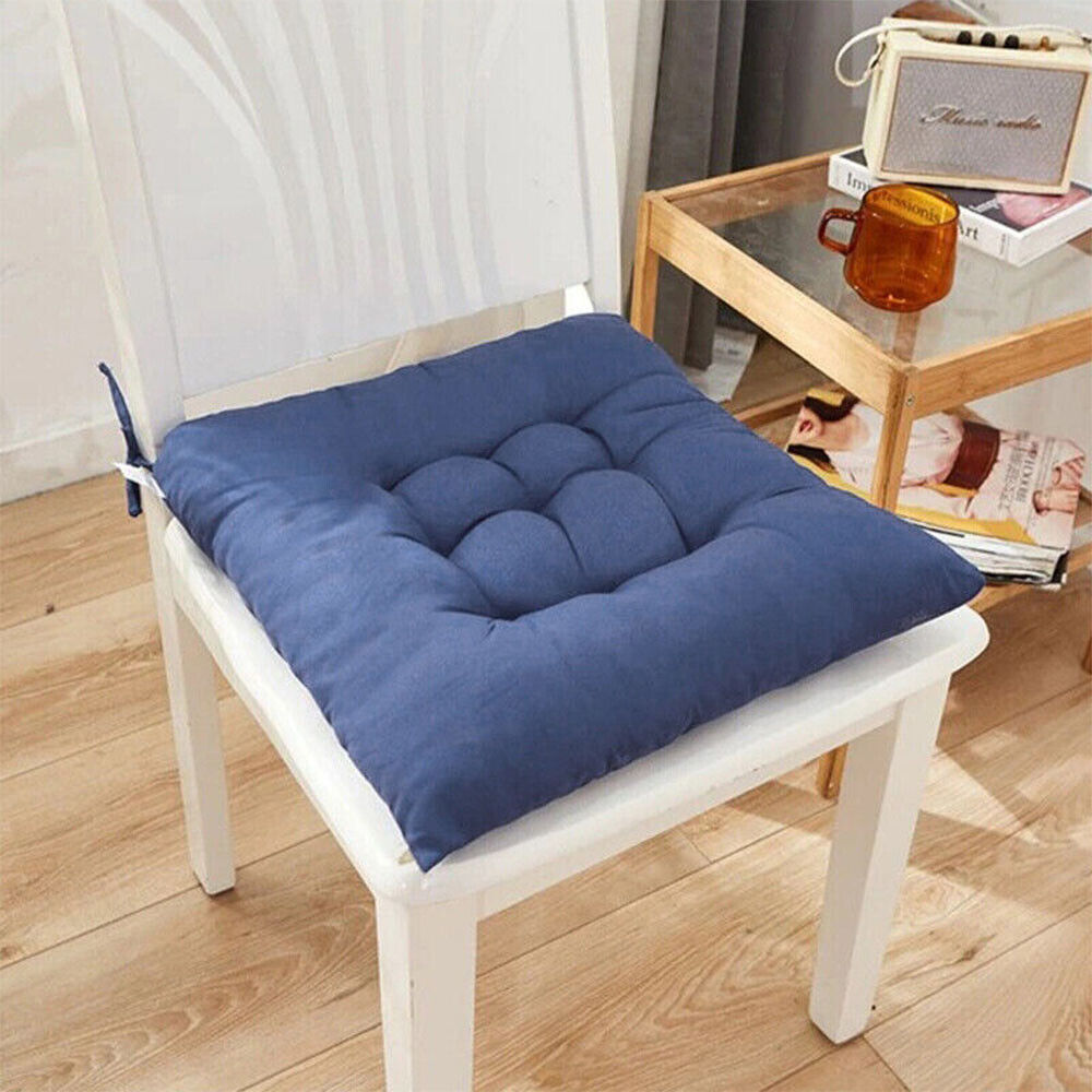 4 Pack Tie-On Seat Pad Cushions for Dining, Garden & Kitchen Chairs – 38 x 38cm, Soft Polyester Fill, Blue