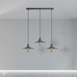 LEDSONE 3 Head Vintage Metal Cone Pendant Light with Rectangle Base, E27 Holders & 95cm Cables – Island Lighting