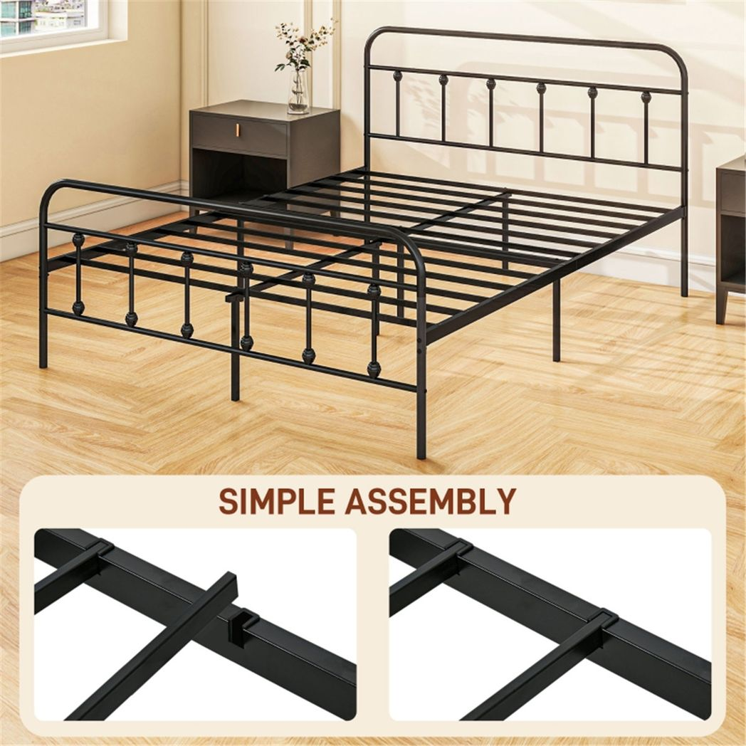 Double Metal Bed Frame with Built-In Slats – Sturdy Non-Squeak Frame for 140cm Mattress