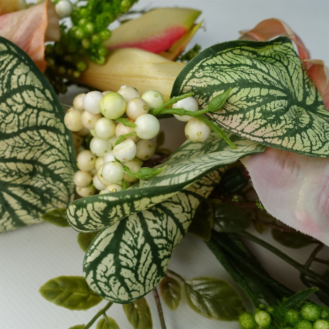 Leaf Luxury Artificial Pink Lily Wreath – 60cm Floristry Door Wreath with Woven Base