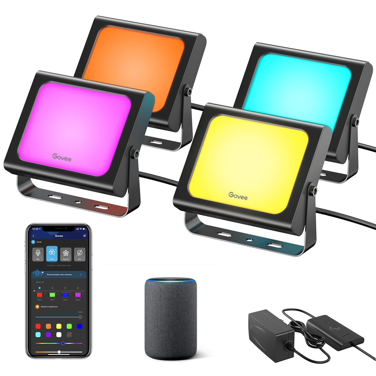GOVEE RGBICWW Smart LED Flood Lights, 4-Pack – 16 Million Colours, App & Alexa Control