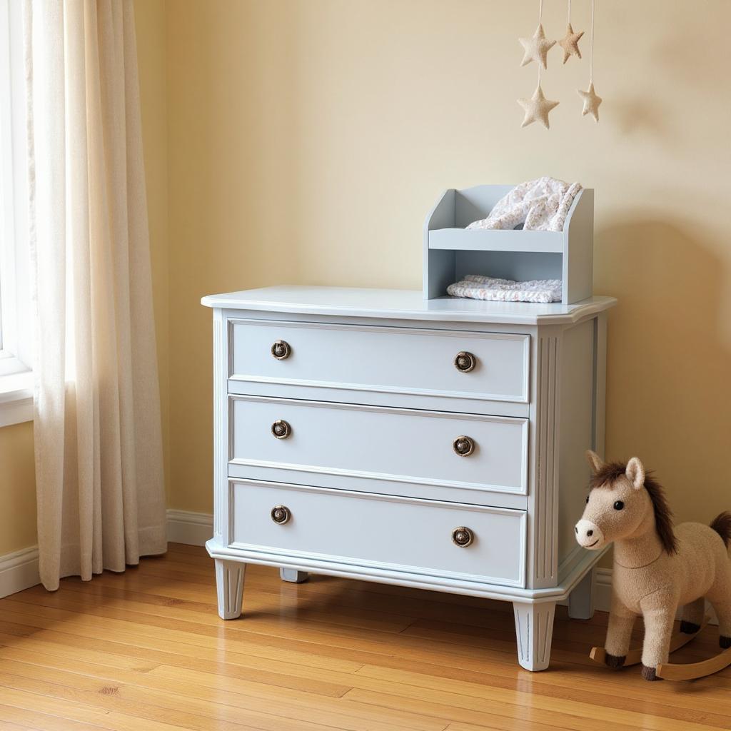 Carved 3-Drawer Chest Console Table with Antique Bronze Handles – Painted Hallway Storage, Sky Blue
