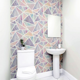 Arthouse Pastel Geo Multi Geometric Wallpaper with Glitter Highlights – Pink & Purple Marble Feature Wall