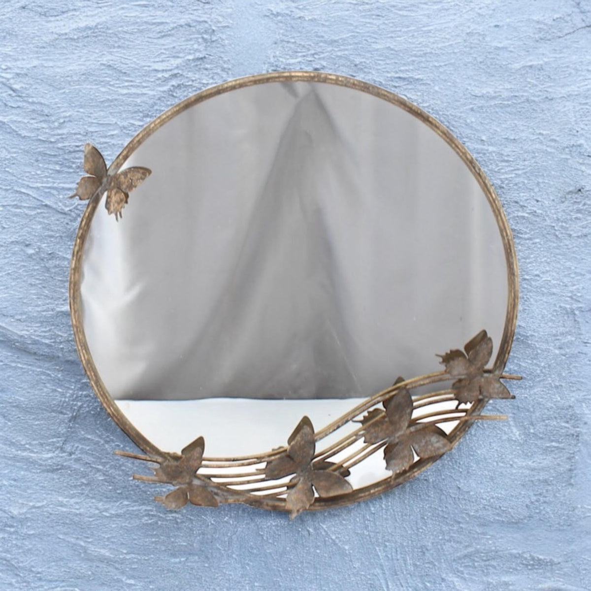 Ornate Butterfly Wall Mirror – Shabby Chic Rustic Gold Metal & Glass Frame for Bedroom, Living Room & Hallway