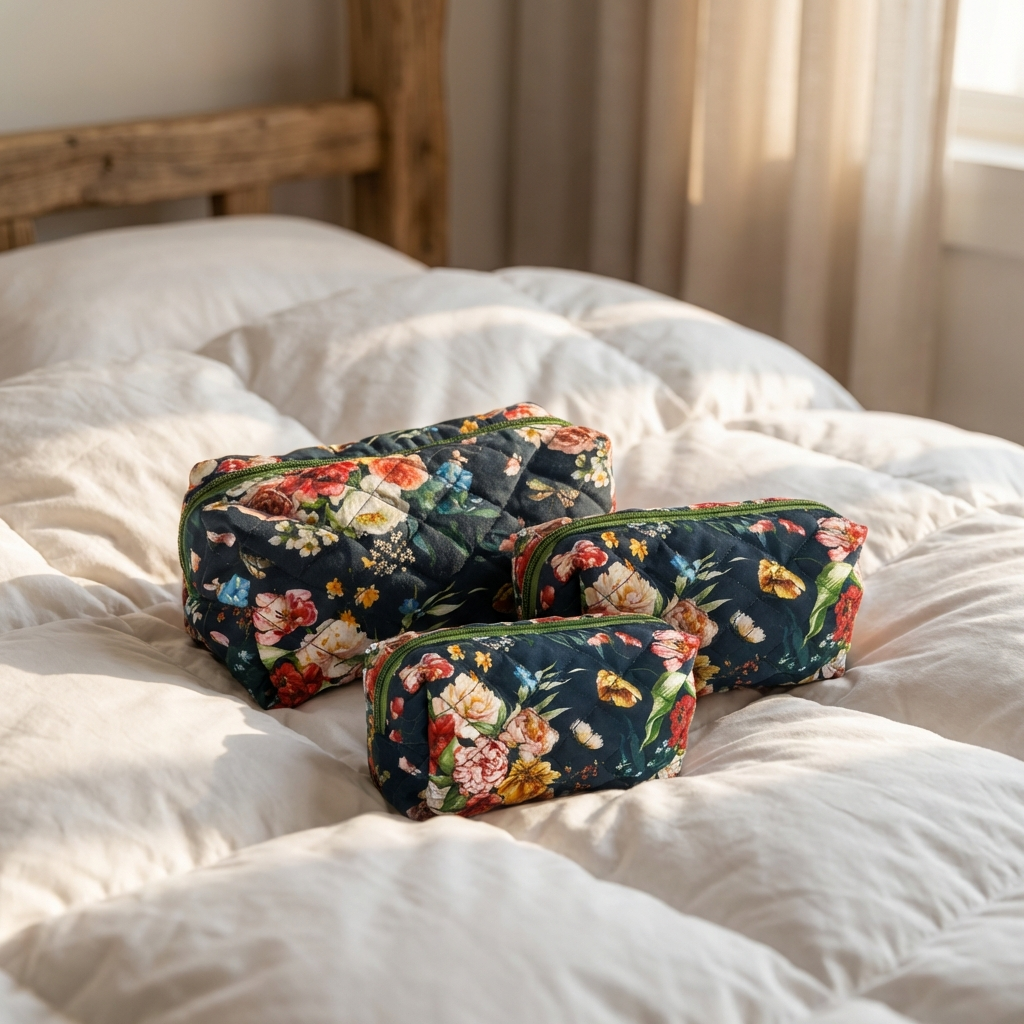 Avilo Set of 3 Floral Make-Up Bags with Zips – Cosmetics Storage and Travel Organisers in 3 Sizes