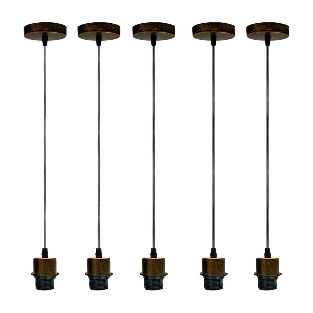5 Pack Industrial Brushed Copper Pendant Light Holders with 95cm Cable – E27 Vintage Ceiling Fittings