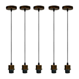 5 Pack Industrial Brushed Copper Pendant Light Holders with 95cm Cable – E27 Vintage Ceiling Fittings