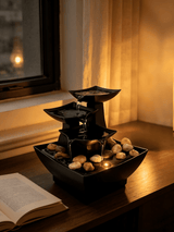 Avilo Battery Operated 3-Tier Tabletop Water Fountain with Light and River Stones – Calming Home Decor