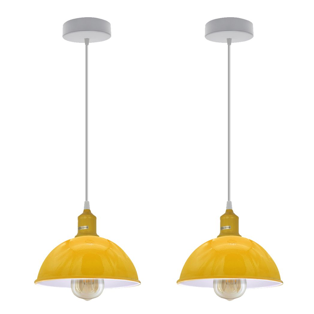 Yellow Dome Metal Pendant Shades, 21cm – 2 Pack