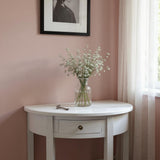 Art Deco 1 Drawer Semicircle Console Table with Satin Knob Handle – Medium Wood Tone Hallway Storage, Grey
