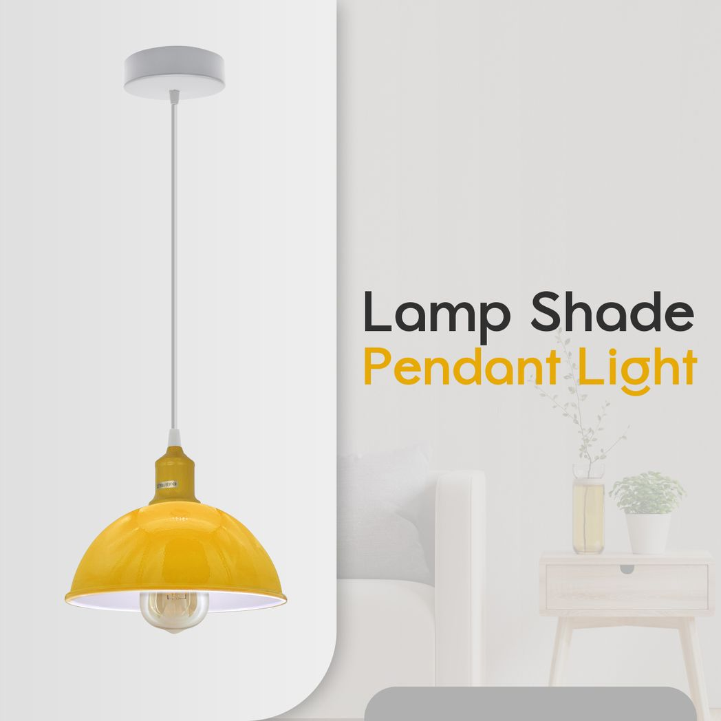 Yellow Dome Metal Pendant Shades, 21cm – 2 Pack