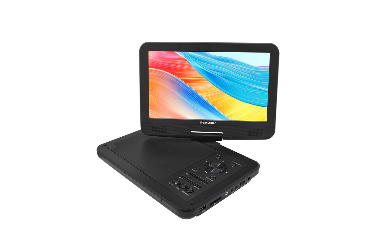 Oakcastle DVD120 Portable DVD Player with 10.5-Inch HD Swivel Screen – Rechargeable, Region Free, Car Powered
