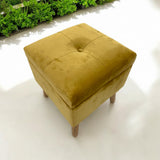 AcaciaHome Square Velvet Ottoman Footstool with Lift-Up Storage – Medium-Firm Foam Seat, Yellow