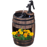 Outsunny Retro Water Pump Barrel Fountain, Solid Fir Wood – Garden Water Feature & Flower Planter Stand