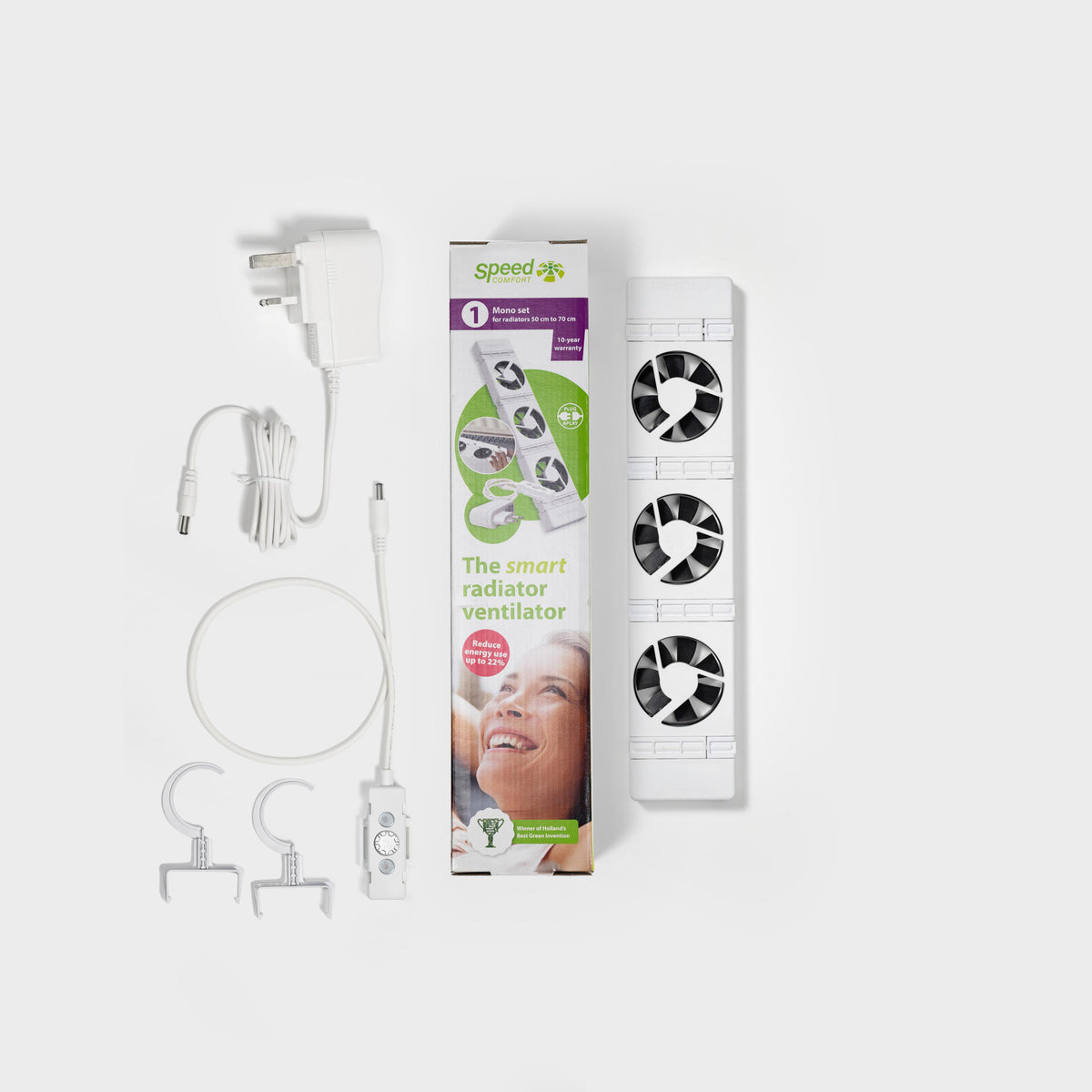 SPEEDCOMFORT Radiator Fan Monoset with Hooks – Faster Room Heating, Energy-Saving Heating Booster