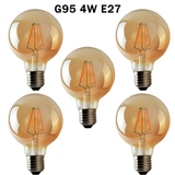Ledsone 5-Pack E27 G95 Dimmable LED Edison Bulbs – Vintage Amber Glass Filament Lamps, 2700K Warm White