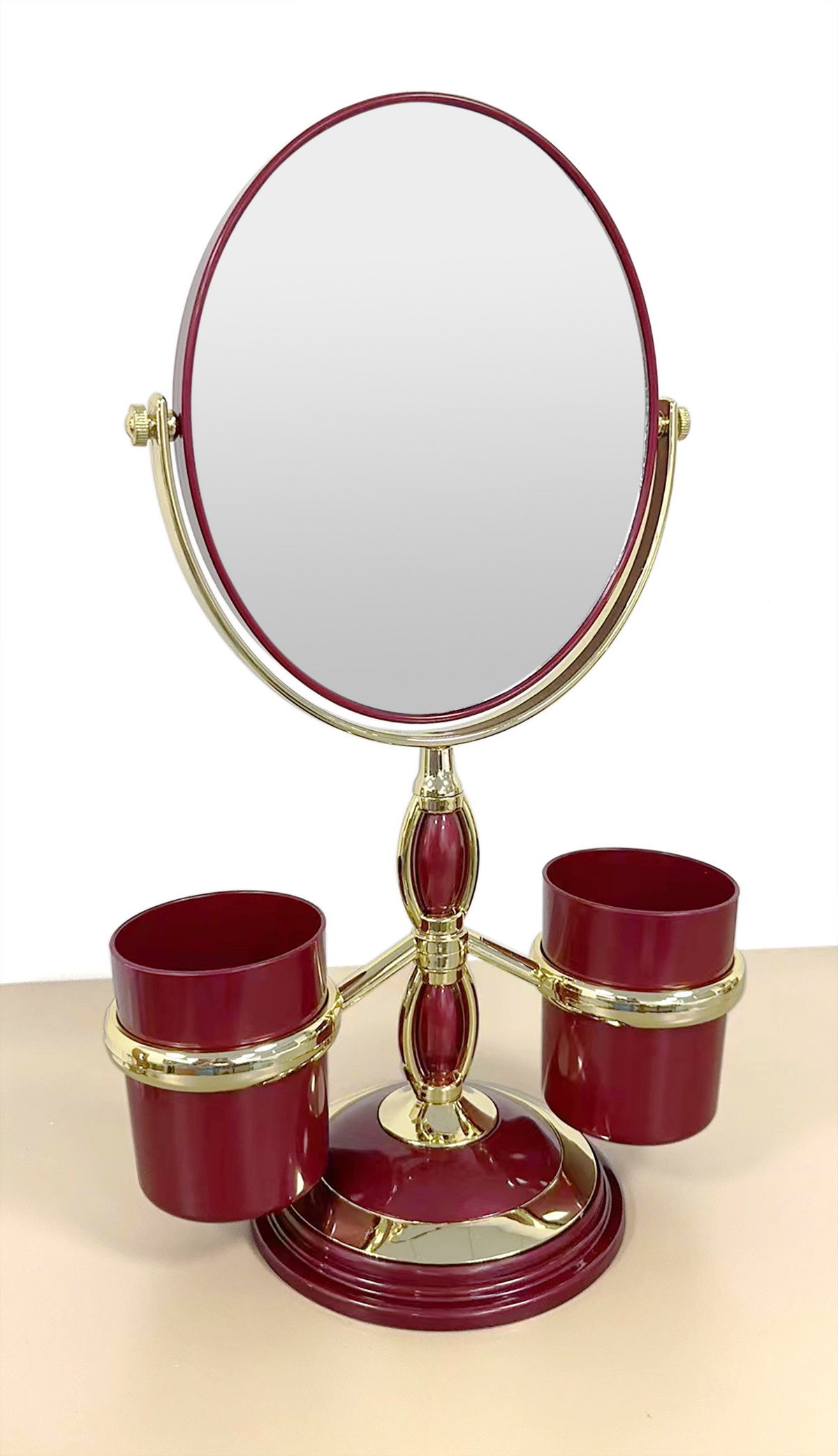 Avilo Double-Sided Make-Up Mirror with 2x Magnification and Holders – Dressing Table Vanity Mirror, Red