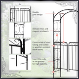 Outsunny Metal Garden Arch Gate with Double Doors & Side Trellis – Decorative Arbor for Climbing Plants, Black