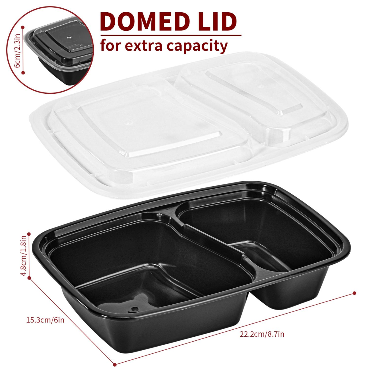 Vinsani 10-Pack Two Compartment Meal Prep Containers – Microwave & Freezer Safe BPA-Free Stackable Food Storage