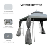 Outsunny 3 x 3m Double-Top Garden Gazebo with Four Curtains & Insect Netting – Steel Frame Party Shelter, Grey
