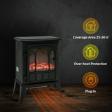 HOMCOM Freestanding Electric Fireplace Stove Heater, 1000W/2000W with LED Charcoal Flame – Cast Metal