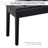 HOMCOM Duet Piano Stool with Storage & Tufted Faux Leather Seat – Solid Wood Keyboard Bench, Black