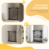 PawHut Adjustable Metal Pet Gate 74-80cm with Auto-Close Door and Double Lock – Safety Barrier, Black