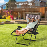 Outsunny Zero Gravity Lounger Chair with Canopy, Cup Holder Tray & Reclining Backrest – Patio Chair, Brown