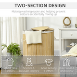 HOMCOM 100L Bamboo Laundry Basket with 2 Compartments, Lid and Removable Lining – Natural Washing Hamper