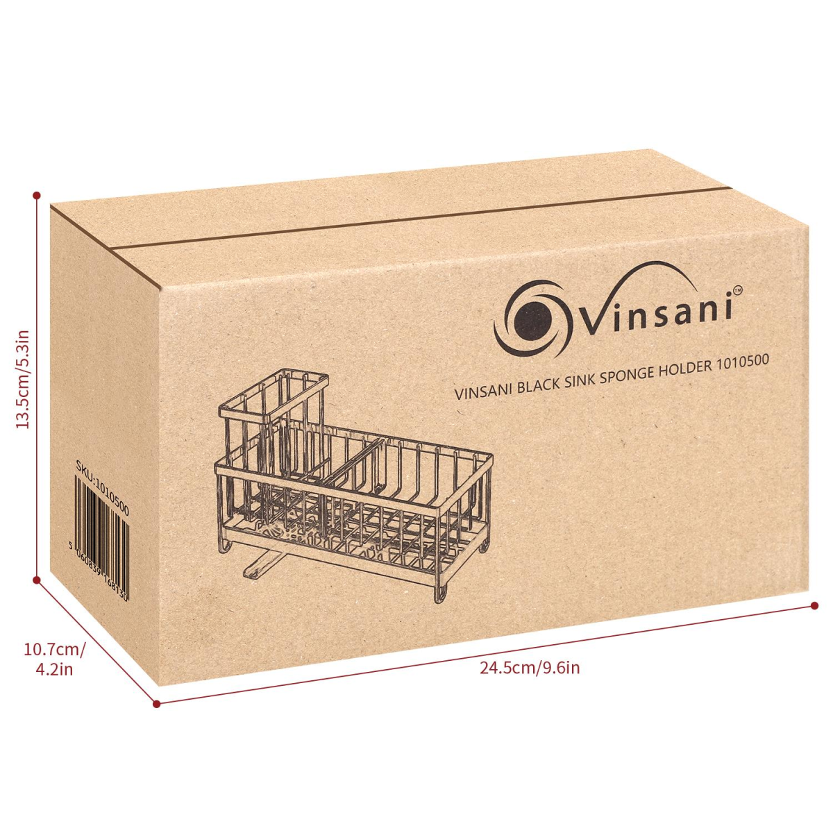 VINSANI Sink Sponge Holder with Removable Dividers and Drainage – Kitchen Organiser, Black