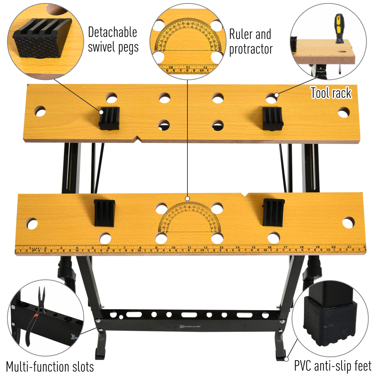 DURHAND Portable Folding Work Bench with MDF Top and Adjustable Clamps – 4-in-1 Workbench, Sawhorse, Black