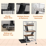 PawHut Rolling Small Animal Cage with Ramps & Platforms – Chinchilla and Ferret Cage with Hammock, Light Grey