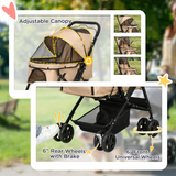 PawHut Foldable Pet Stroller for Small Dogs with Reversible Handle, Canopy & 4 Wheels – Travel Carriage, Brown
