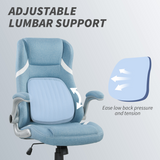 High Back Linen-Look Office Chair with Flip-Up Arms & Lumbar Support – Space-Saving Desk Chair, Blue