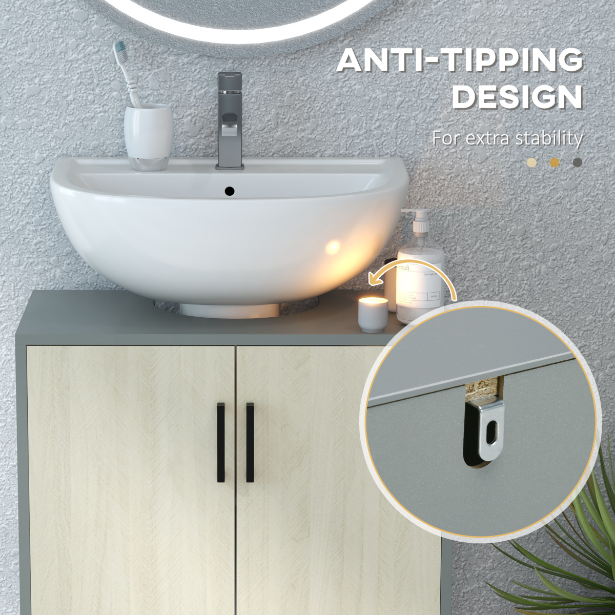 kleankin Under Sink Bathroom Basin Cabinet with Shelf and U-Shaped Cut-Out – Cloakroom Storage
