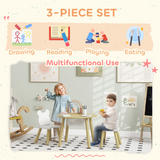 AIYAPLAY 3-Piece Toddler Table and Chair Set with Centre Mesh Bag – Bear Backrests, White and Natural Wood