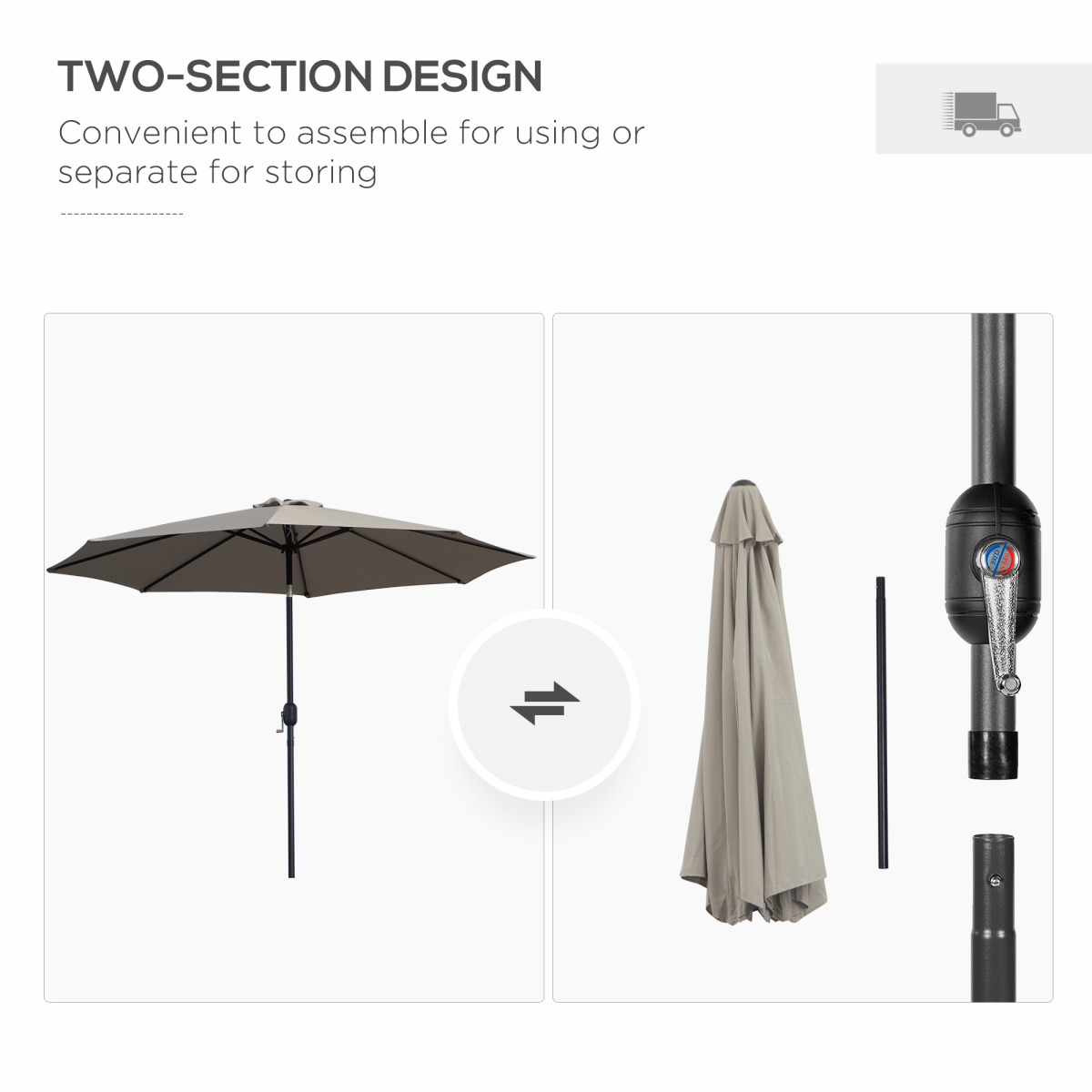 Outsunny 3m Tilt & Crank Patio Parasol with 2.95m Canopy & Steel Frame – Garden Sun Shade, Light Grey