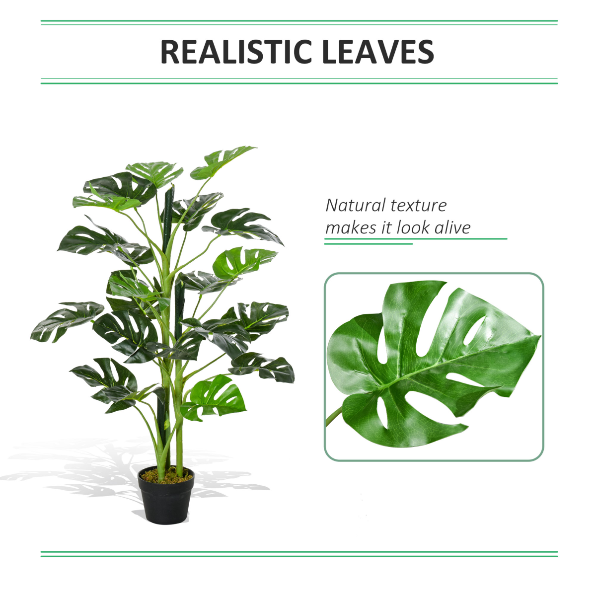 Outsunny Artificial Monstera Tree with 21 Bendable Leaves and Pot – Indoor Outdoor Palm Plant, 1m