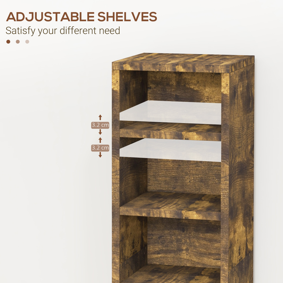 HOMCOM Set of 2 CD & Media Tower Racks with Adjustable Shelves – DVD & Games Storage, Rustic Brown