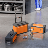 3-Tier Stackable Rolling Tool Box with Drawers, Tray & Telescopic Handle – Steel Tool Storage, Orange and Black