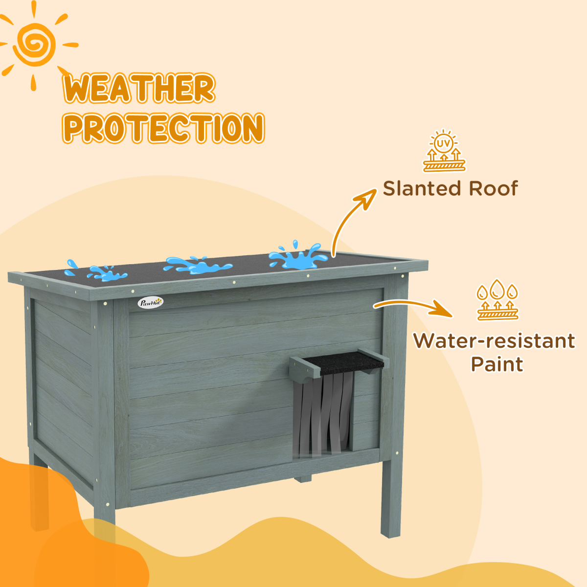 PawHut Insulated Outdoor Cat House with Openable Roof & Curtained Door – Weatherproof Shelter, Grey