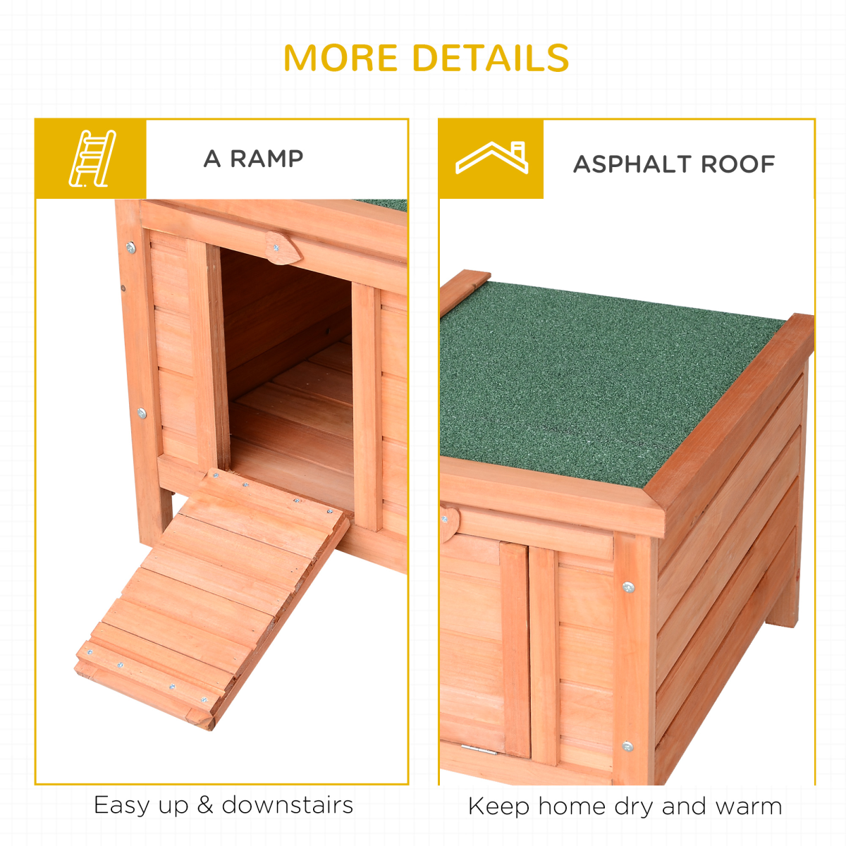 Pawhut Wooden Rabbit Hutch with Drawbridge Ramp, Roof Hatch and Heart-Shaped Lock – Small Animal House