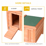 Pawhut Wooden Rabbit Hutch with Drawbridge Ramp, Roof Hatch and Heart-Shaped Lock – Small Animal House