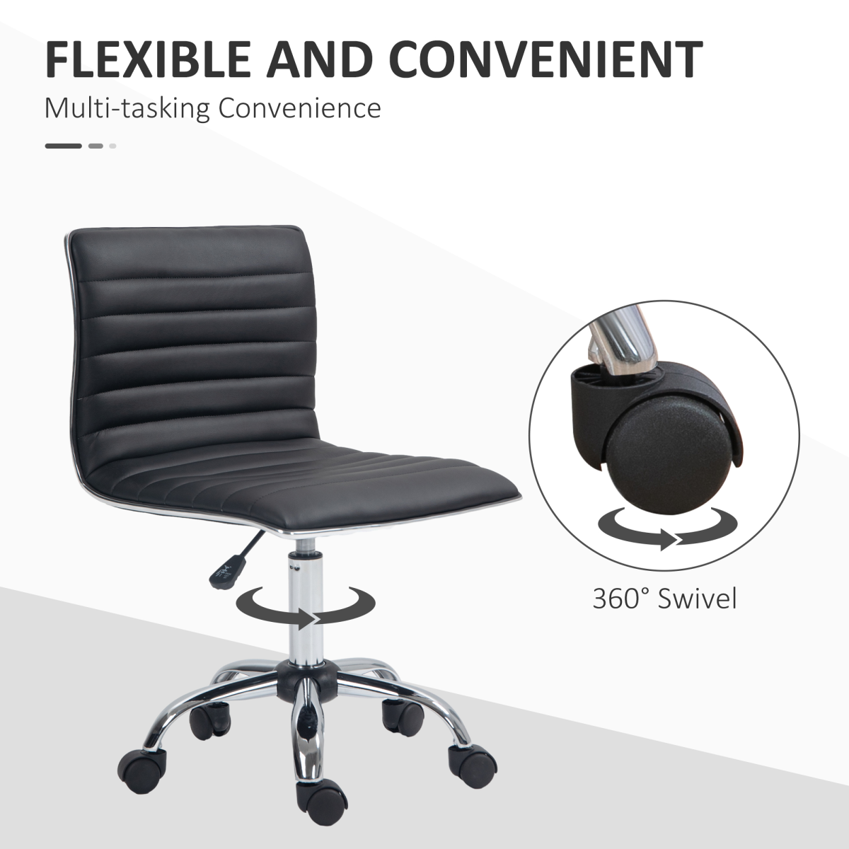 HOMCOM Armless Mid-Back Office Chair with 360° Swivel & Height Adjustment – PU Leather Desk Chair, Black
